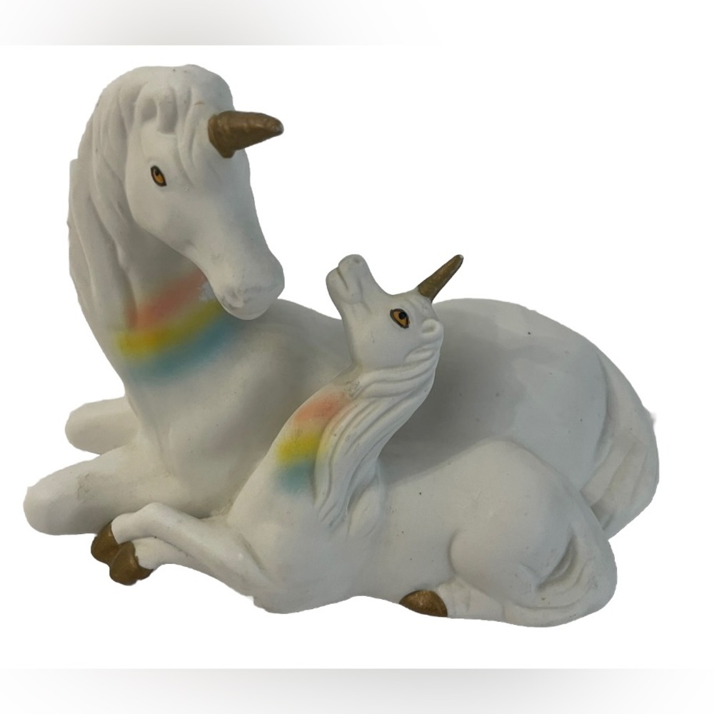 Vintage Rainbow Unicorn and Baby Porcelain Figurine Made by Giftcraft Taiwan